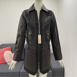 NWT DIESEL Grey Two-Tone Striped Denim coat Two-Way Zipper Pockets SIZE XS